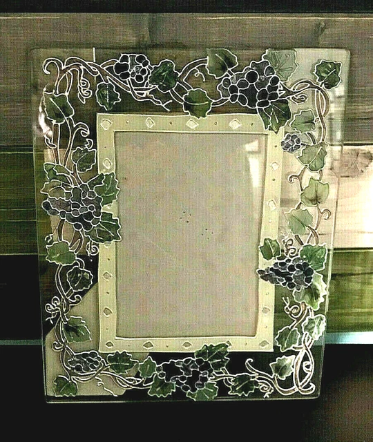 Hand Painted Stained Glass With Grapes & Leaves Picture Photo Frame
