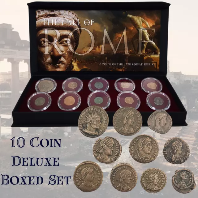 The Fall of Rome: 10 Roman Bronze Ancient Coins Deluxe Box w COA