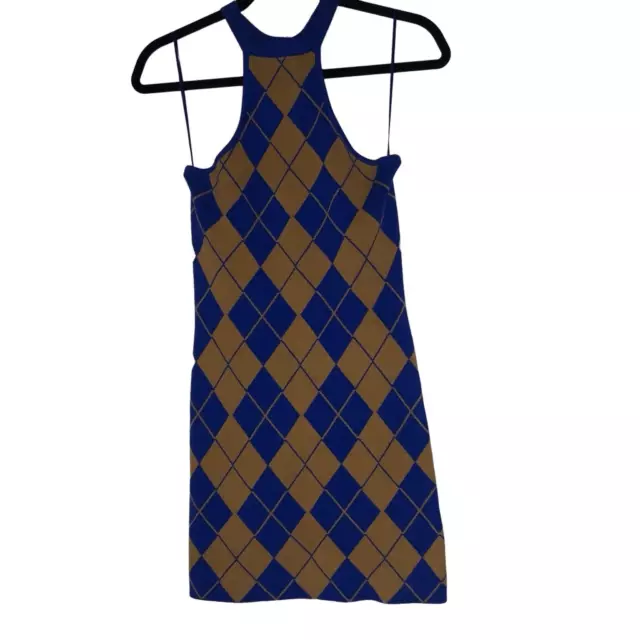 NWT Urban Outfitters Charlie Blue and Gold Argyle Racerback Mini Dress 3