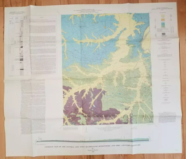 Vtg 1969 Geologic Map of Central City West, Muhlenberg & Ohio Counties, Kentucky