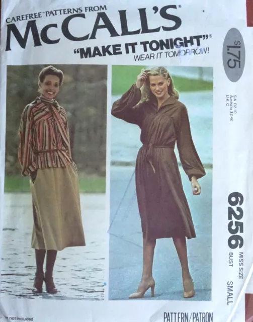 McCalls 6256 vintage 70s uncut pattern dress or top and scarf no zip size 10-12