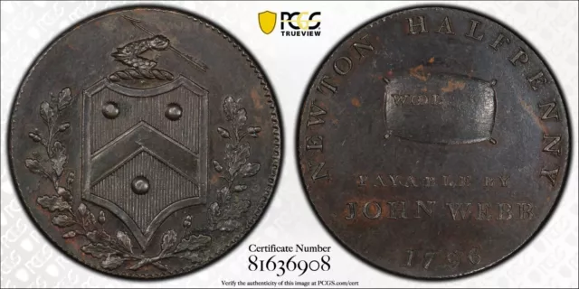 1796 G.B. DH-317 Warwickshire 1/2 D Conder Token PCGS MS 64 BN (RR)