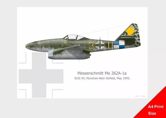 Warhead Illustrated Me 262A-1a 9/JG54 A4 Aircraft Print