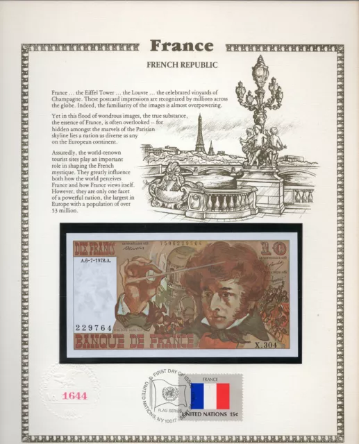 France 10 Francs 6-7-1978A P 150c.9 UNC w/FDI UN FLAG STAMP Serie X.304