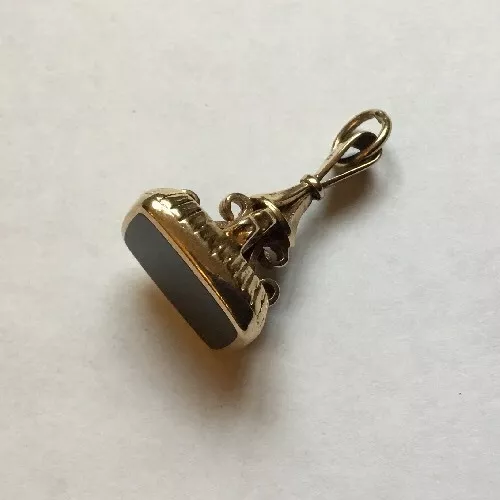 Vintage Antique Hallmarked 9ct 9k Gold Black Onyx Watch Chain Fob Charm Pendant