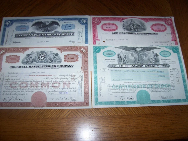 Lot of 4 Different Stock Certificates S20