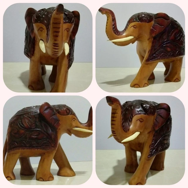 Handmade wooden Elephant statue Lucky Hand Carved Sculpture Figurine Nadun