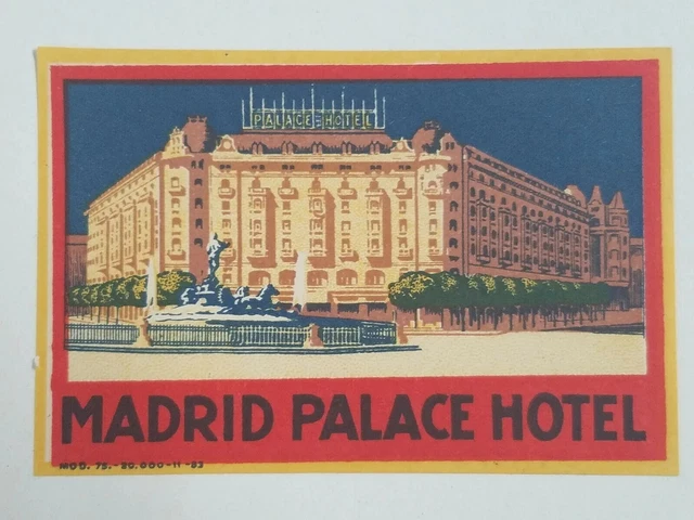 Vintage Madrid Palace Hotel Spain Luggage Label Unused Travel