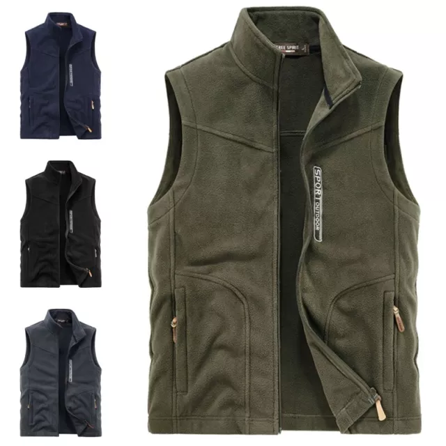 Mens Jacket Vest Full Zip Fleece Waistcoat Men Sleeveless Casual Travel Thicken