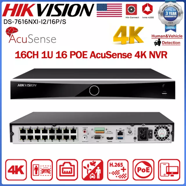 Hikvision 12MP 16CH 16POE 4K DS-7616NXI-I2/16P/S AcuSense Network Video Recorder