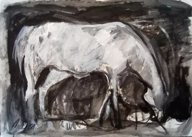 Bild " Pferd "   Papier 50x70 cm Acryl Mischtechnik Original