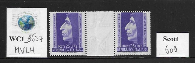 WC1_8637. ITALY: GUTTER PAIR. 1952 GIACOMO SAVONAROLA. Scott 609. MVLH