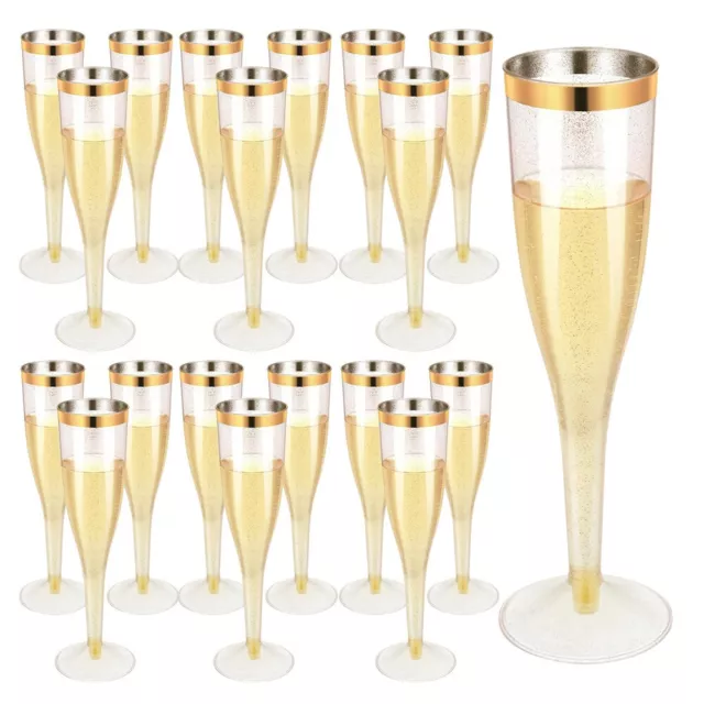 50x Plastic Champagne Flutes Gold Rim Toasting Glasses For Dinner Party AU