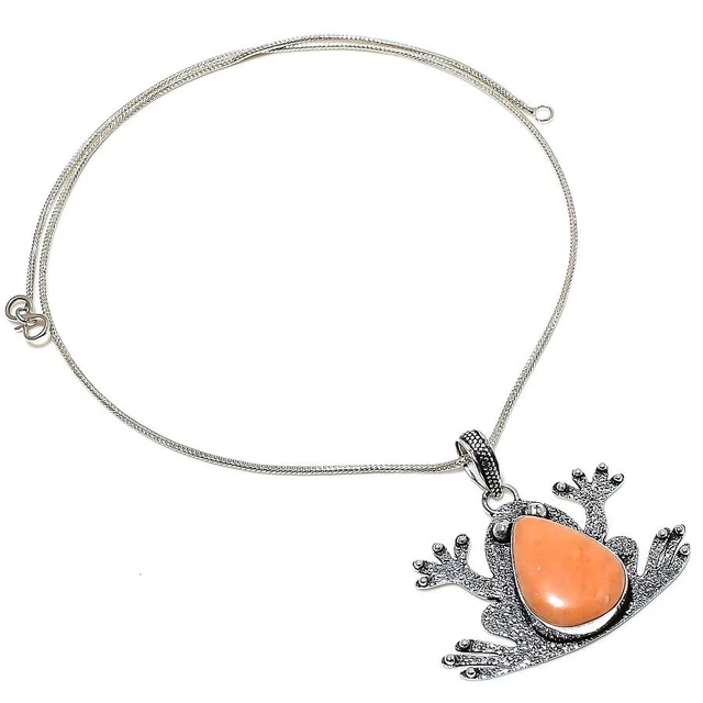 Orange Aventurine Gemstone 925 Sterling Silver Jewelry Pendant 1.85"
