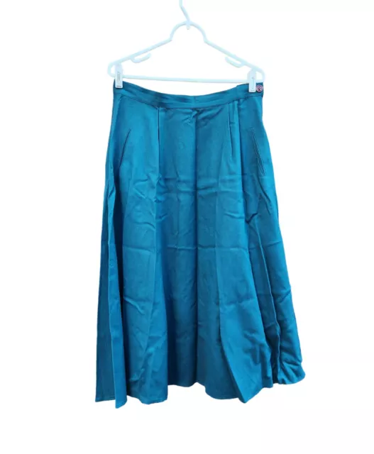 Vintage Perry Ellis Portfolio Pure Wool Buttoned Side Ocean Blue A-Line Skirt 14