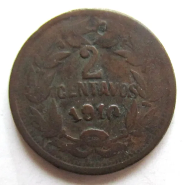 HONDURAS 1910 Copper 2 Centavos--Recut Die Over 1 Centavo Die