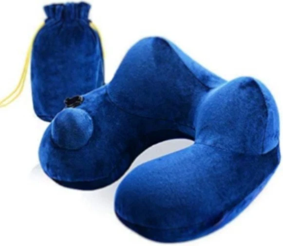 Inflatable Travel Pillow with Washable Soft Velvet Cover, Travel Bag Included