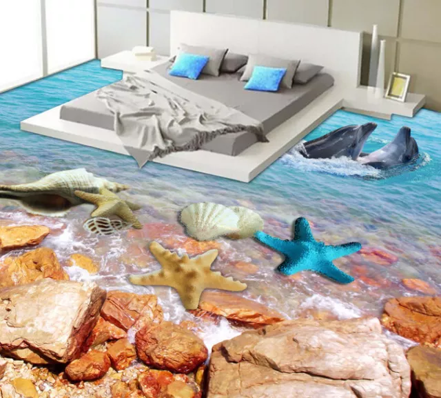 3D Stone Dolphin Sea 46 Floor WallPaper Murals Wall Print Decal AJ WALLPAPER US