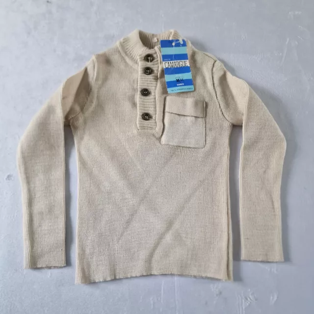 Vintage 1970s Kids Henley Jumper | 4-5 Yrs | Beige Acrylic Deadstock Mod  KA87