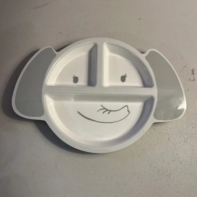 Placa dividida de 3 compartimentos Pottery Barn Kids blanco gris elefante melamina Usada en excelente condición