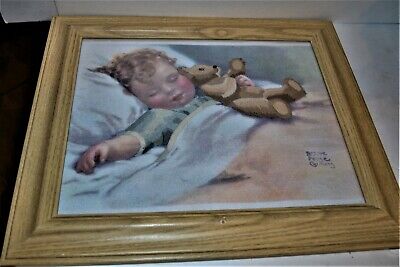 Bessie Pease GUZMANN NEEDLEPOINT Picture Child's Room Baby Sleeping w Teddy Bear 6
