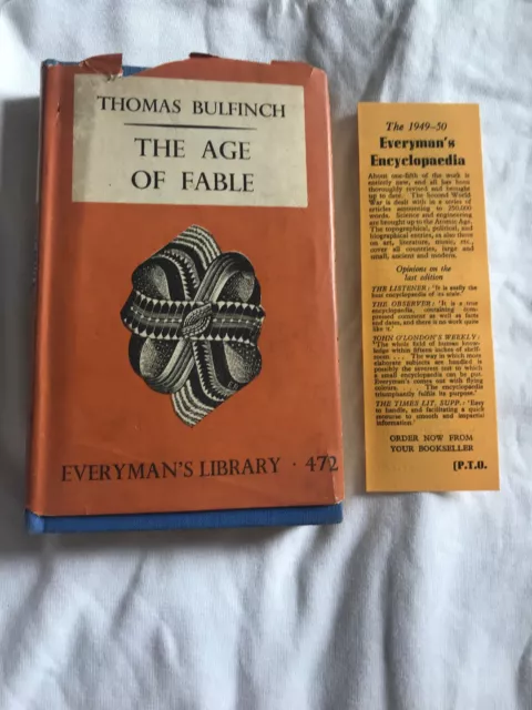 The Age Of Fable - Thomas Bulfinch (Hardback, 1948) Everyman’s Library Bookmark