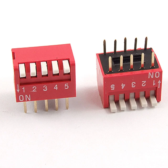 5pcs 2.54mm Pitch 5 Position Slide Type DIP Switch DIP Switch Red