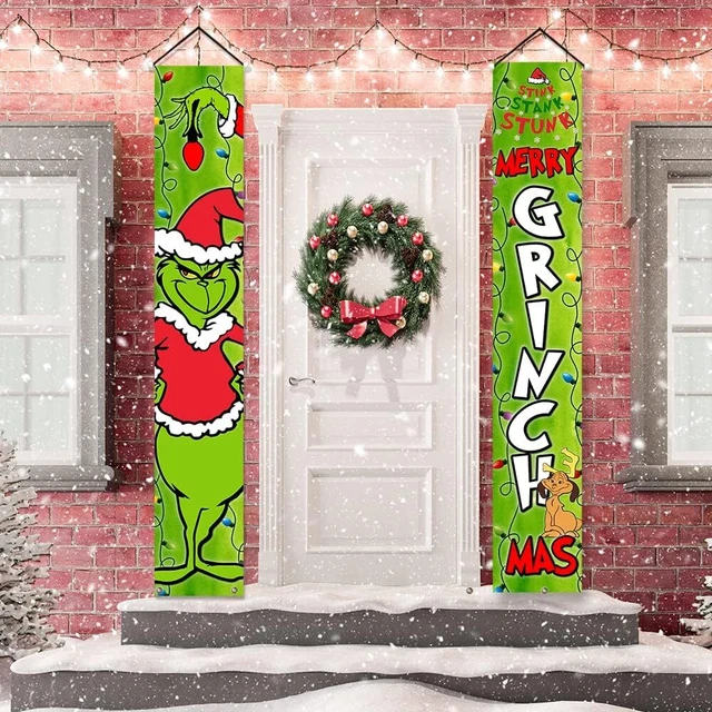 Grinch Christmas Decorations Grinch Door Banner Merry Grinchmas Yard Sign Banner