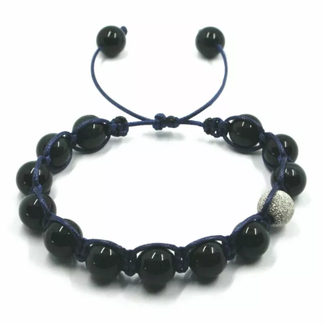 Bracelet Shamballa Avec Oeil De Tigre Bleu 10mm Cordon Coton Ciré Argent