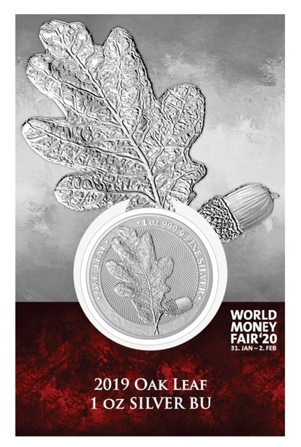 2019 5 Mark Germany Mythical Forest OAK LEAF 1 Oz Silver BU Coin WITH Blister.