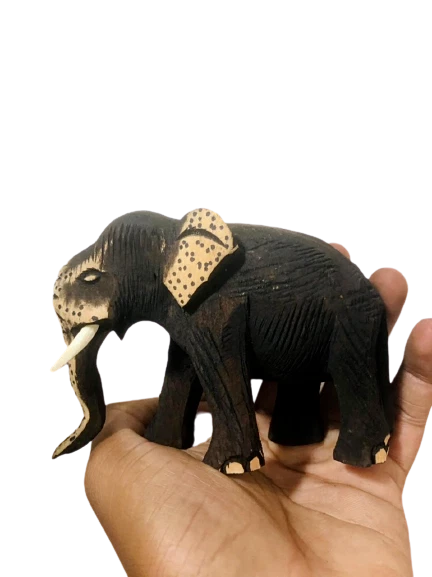 Asian Natural Wooden Wild Elephant Handmade Hand Carved Lucky Statue Figurine