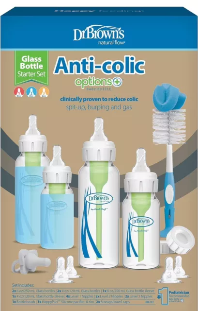Dr. Browns Natural Flow Anti Colic Options+ Narrow Glass Baby Bottle Starter Set
