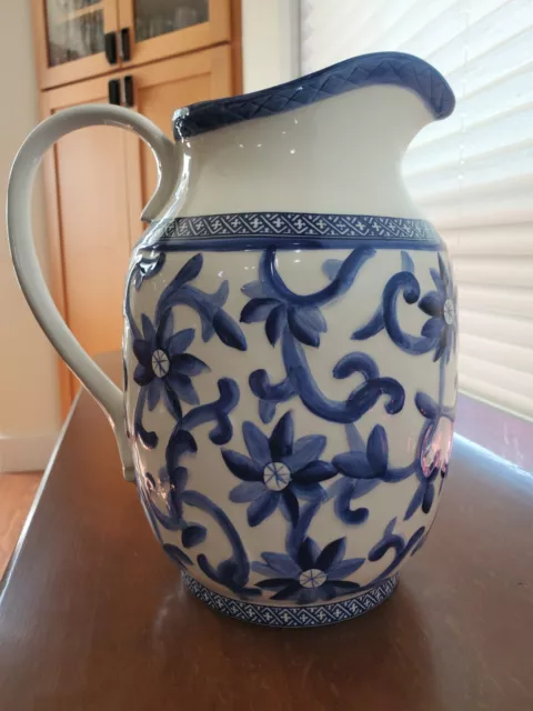 Ralph Lauren Mandarin Blue and White Pitcher Jug 9.5" Tall 96 Oz NWOT