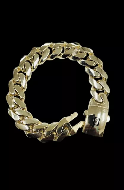 Real 10k Gold Royal Monaco Miami Cuban Diamond Cut Link 9" Bracelet 14mm Width