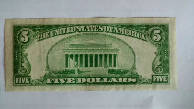 FR-1651 Series 1934 A Silver Certificate $5.00 Circulated Big Blue 5 Blue Seal 2