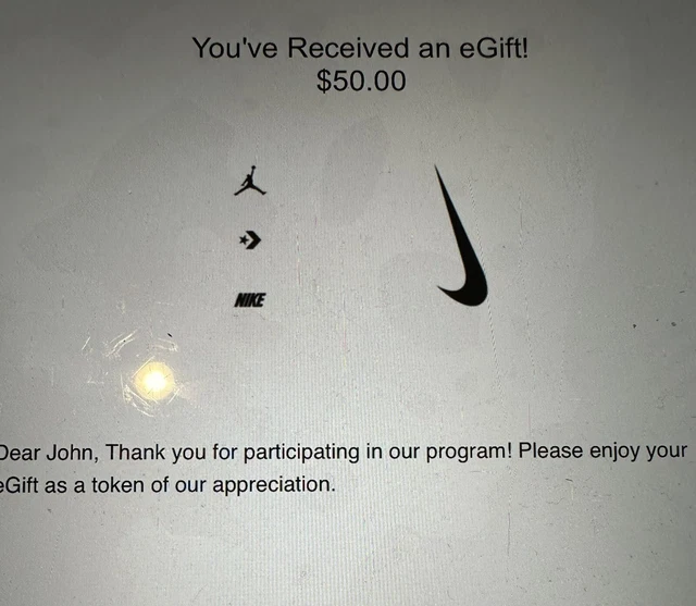 Nike Digital E Gift Card $50 Value - Valid In Store And Online.