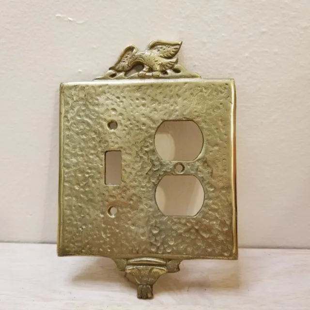 VINTAGE HEAVY HAMMERED  BRASS LIGHT SWITCH and OUTLET PATRIOT EAGLE WALL PLATE