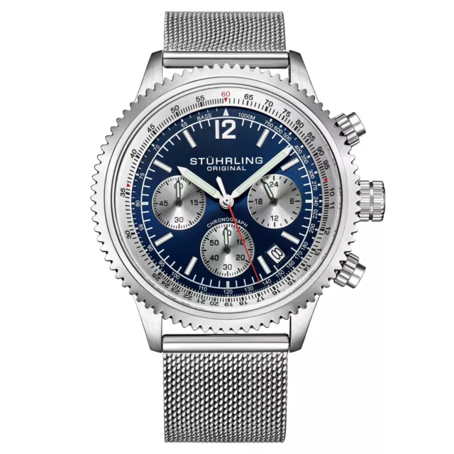 Stuhrling Monaco 4015 44mm Men's VD53 Japanese Quartz Chronograph Tachymeter