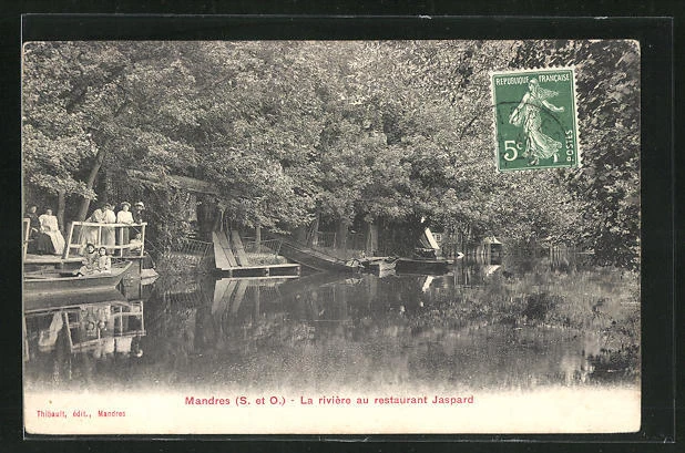 CPA Mandres, la riviere au restaurant Jaspard 1909