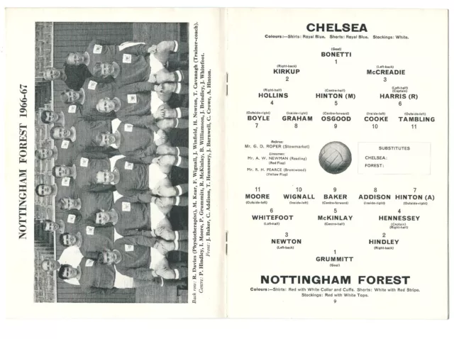 Chelsea v Nottingham Forest Football League Div 1 1966/67 Programme - No writing 2