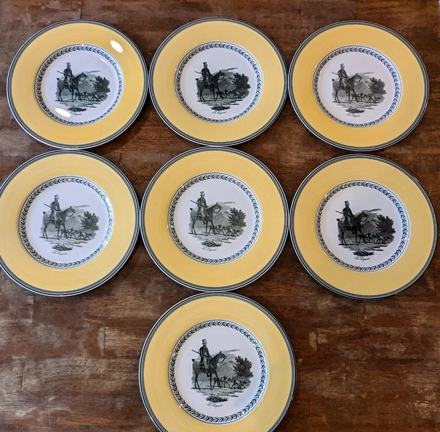 VILLEROY & BOCH AUDUN CHASSE DINNER PLATE Yellow Black White GERMANY Set Lot 7