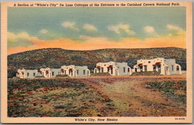 1938 Carlsbad Caverns NM Postcard "White's City De Luxe Cottages" Roadside Linen