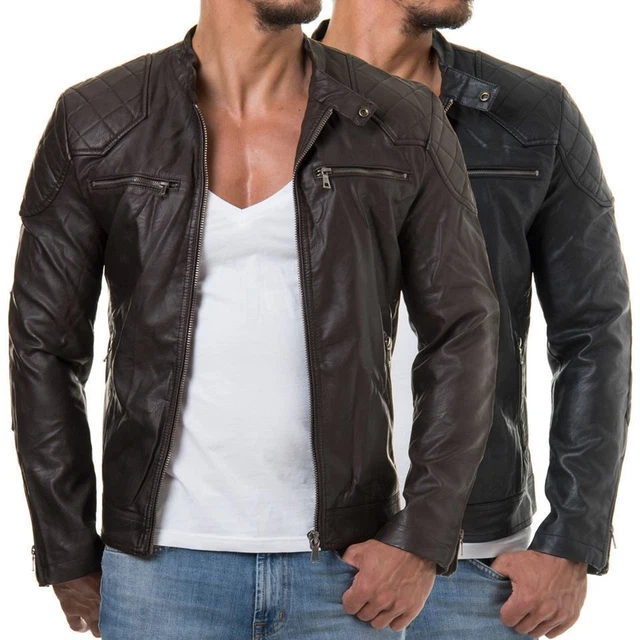 Giacca Uomo Biker Moto Vintage Cafe Racer Nera Vera Pelle