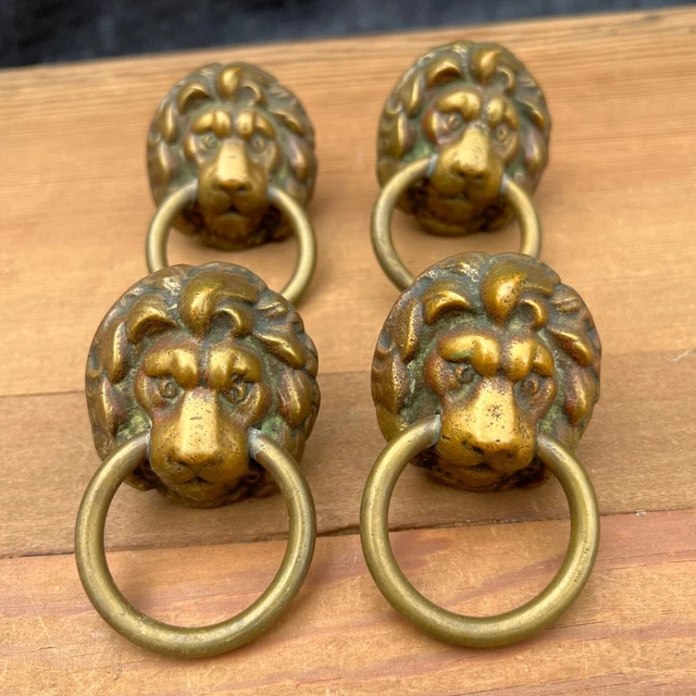 Poignée De Porte En Laiton Figurine Lion, Fabriquée à La Main, Finition Bronze Antique