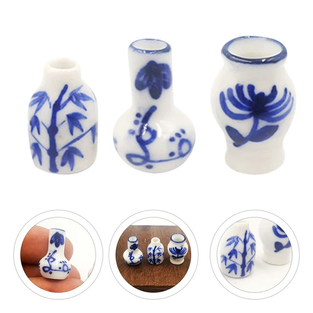 3 Pcs Puppenhausvase Simulation Tee-Set Heimzubehör Blaues Und Weißes Porzellan