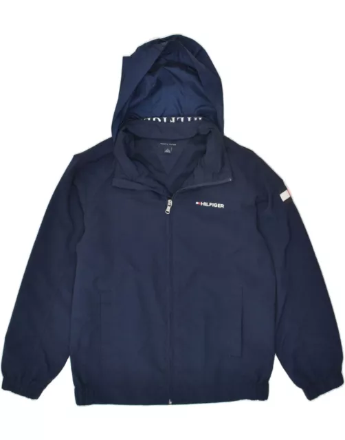 TOMMY HILFIGER Boys Graphic Hooded Rain Jacket 8-9 Years Medium  Navy Blue BD13