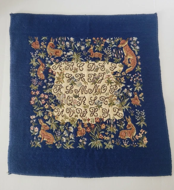Cubierta de silla con aguja ABC animal floral azul marino tapiz vintage