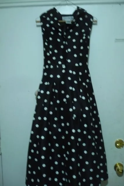 Jessica Howard Womens 6 Black White Poka Dot A-Line Sleeveless Dress Button Up
