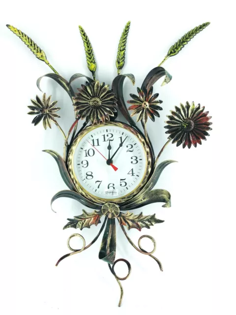 Big Wall Clock With Plugs Of Wheat With Leaves Wrought Iron Gold