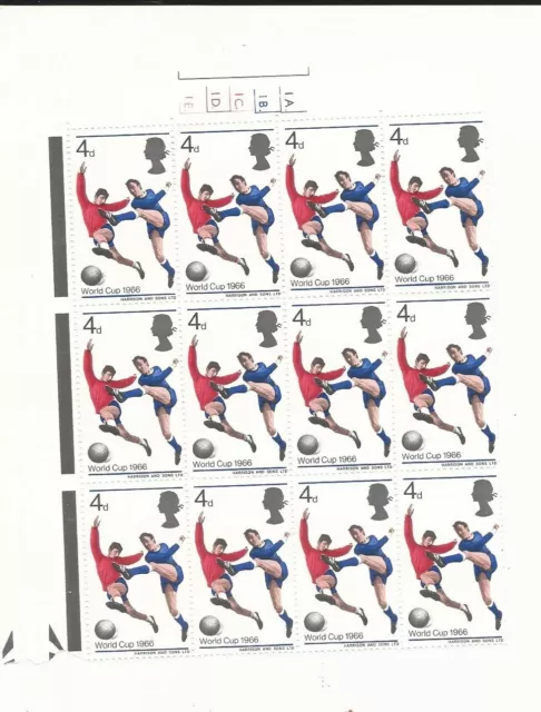 GB QEII MNH - 1966 Football World Cup 4d Block of 12 Mint Commemoratives